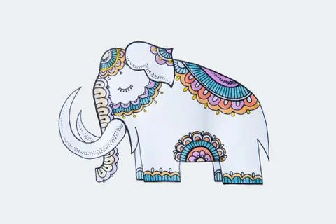 Sketch of a cute elephant on a white background. Stock Illustration