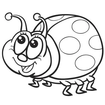 Sketch, cute ladybug character looking up curiously, coloring book, cartoon i Illustrazione stock