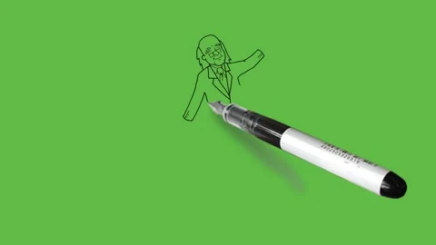 Sketch dancing old man in grey dress and hat with red tie Video stock 157614876