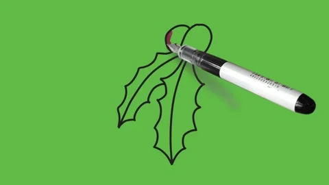 Sketch dark red fruit with green leaf with black outline on green background 動画素材 157614434