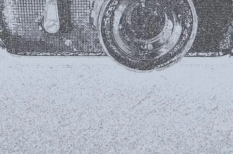 Sketch design of part of old camera with lens and paper texture Ilustración de archivo