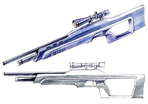 Sketch design is a project of a modern versatile lightweight rifle. Stock Illustration