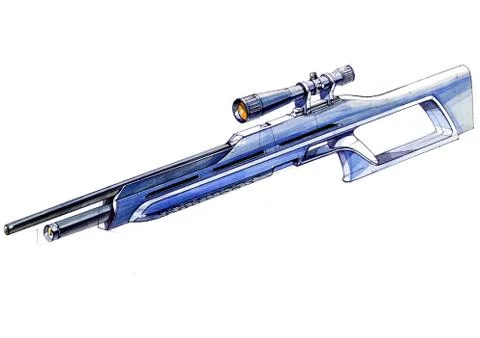 Sketch design is a project of a modern versatile lightweight rifle. Stock Illustration