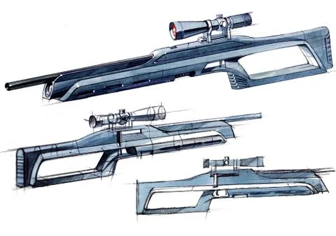 Sketch design is a project of a modern versatile lightweight rifle. Stock Illustration