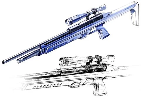 Sketch design is a project of a modern versatile lightweight rifle. Stock Illustration