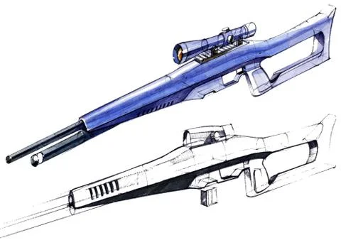 Sketch design is a project of a modern versatile lightweight rifle. Stock Illustration