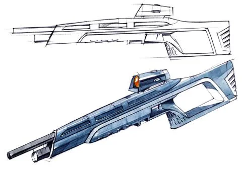 Sketch design is a project of a modern versatile lightweight rifle. Stock Illustration
