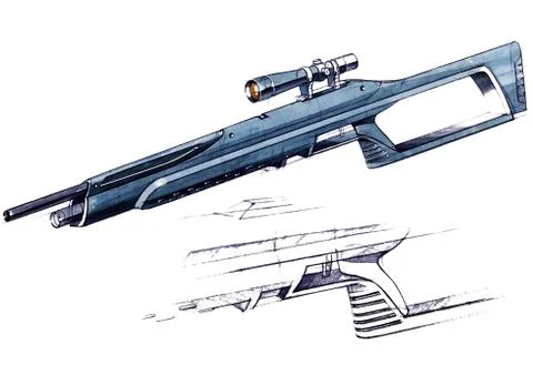 Sketch design is a project of a modern versatile lightweight rifle. イラスト素材