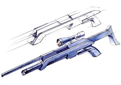 Sketch design is a project of a modern versatile lightweight rifle. Stock Illustration