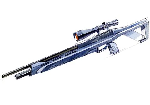 Sketch design is a project of a modern versatile lightweight rifle. Stock Illustration