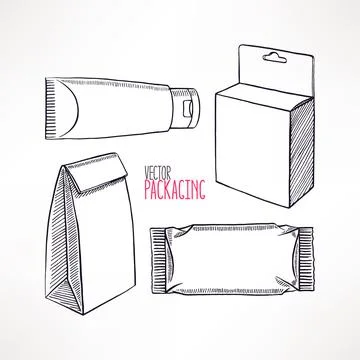 Sketch different types of packaging Stock Illustration