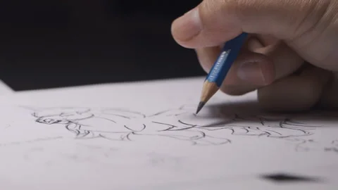 Sketch Drawing Close up Camera pan left to right Stock Footage 242829815