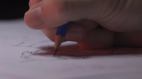Sketch Drawing Extremely Close up under red Light Slowmotion Video stock 242829577