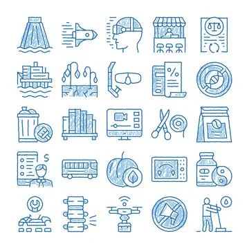 Sketch drawing icon set for various concepts Illustrazione stock