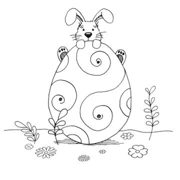 Sketch of Easter bunny and Easter egg. Vector. Happy easter. Illustrazione stock