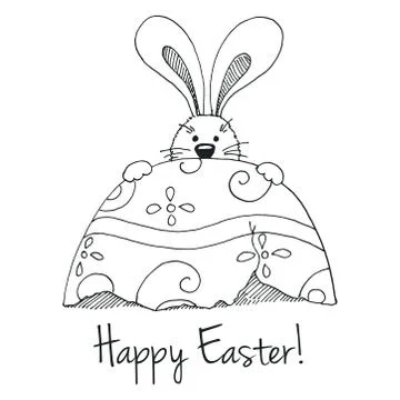 Sketch of Easter bunny and Easter egg. Vector. Happy easter. Stock Illustration
