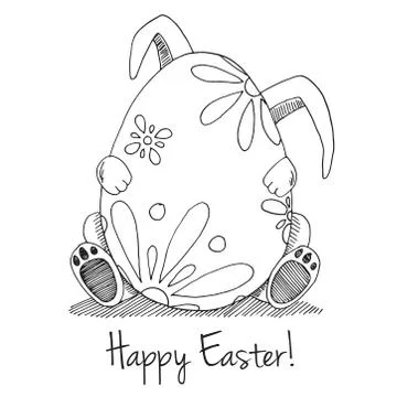 Sketch of Easter bunny and Easter egg. Vector. Happy easter. Stock Illustration
