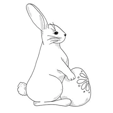 Sketch of Easter bunny and Easter egg. Vector. Happy easter. Stockillustratie