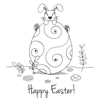 Sketch of Easter bunny and Easter egg. Vector. Happy easter. Illustrazione stock