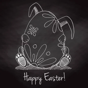 Sketch of Easter bunny and Easter egg. Vector. Happy easter. Stockillustratie