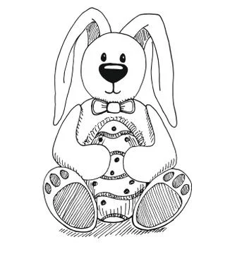 Sketch of Easter bunny and Easter egg. Vector. Happy easter. Stock Illustration