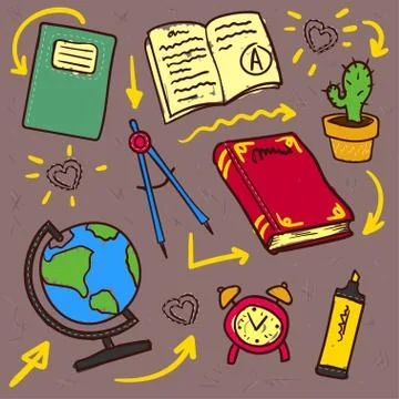 Sketch of education doddle elements on notebook Illustrazione stock