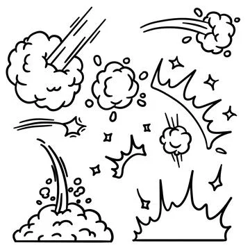 Sketch effect of flash and explosion. Cloud and steam. Illustrazione stock