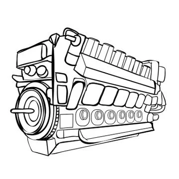 Sketch, engine, coloring, isolated object on a white background, vector illus Stock-Illustration