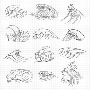 Sketch of expressive ocean waves Stock Illustration