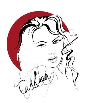 Sketch of the face of a fashion girl. Fashion girl face. Women face on white  Stock Illustration