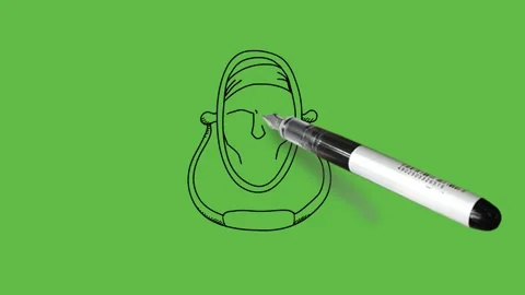 Sketch face in mirror stand in oval shape black outline on green background Vidéo 157614814