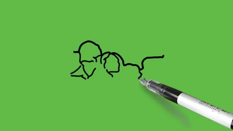 Sketch faces on globe with star in blue colour in black outline on green screen 動画素材 157604296