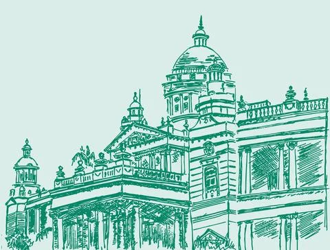 Sketch of Famous Wodeyar Second Largest Palace in Mysore Lalitha Mahal Editab Ilustración de archivo