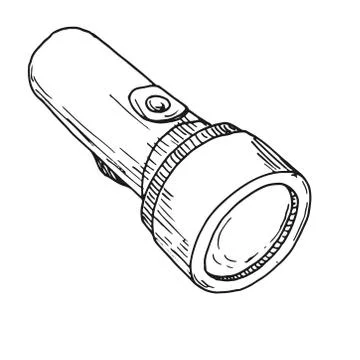 Sketch of a flashlight isolated on a white background. Vector Stock Illustration
