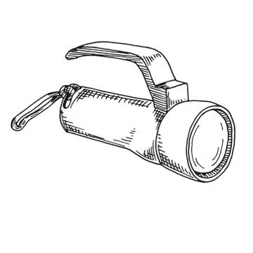 Sketch of a flashlight isolated on a white background. Vector Stock Illustration