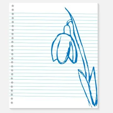 Sketch of a flower on notebook sheet Stock Illustration