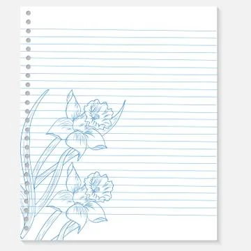 Sketch of flower on a notebook sheet Stock Illustration
