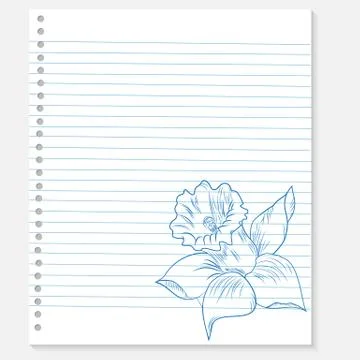 Sketch of a flower on notebook sheet Stock Illustration