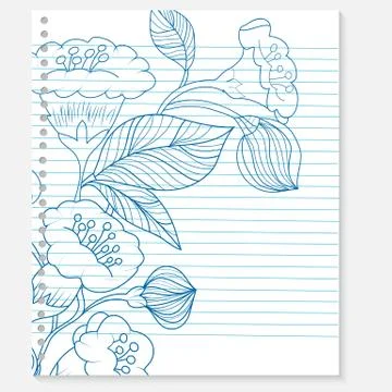 Sketch of flower on a notebook sheet Stock Illustration