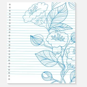 Sketch of a flower on notebook sheet Stock Illustration
