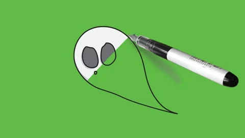 Sketch flying devil in white colour with black outline on green background Видео 157615168