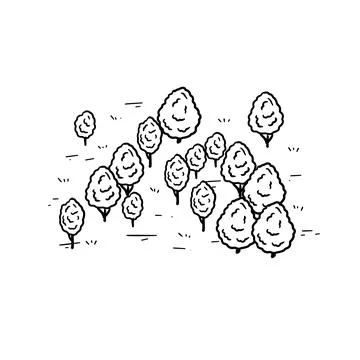 Sketch forest for map. Hand drawn trees. Park area. Natural landscape. Ilustración de archivo