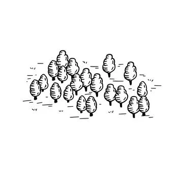 Sketch forest for map. Hand drawn trees. Park area. Natural landscape. Ilustración de archivo