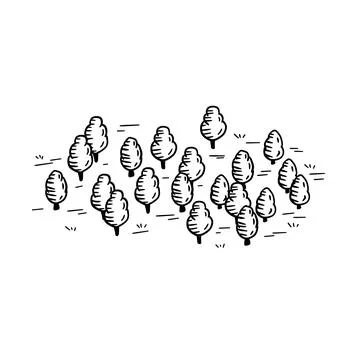 Sketch forest for map. Hand drawn trees. Stock Illustration