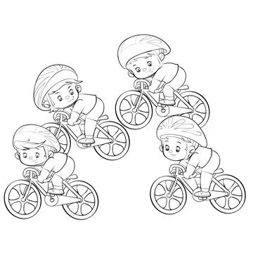 Sketch, four cyclists take part in the competition, isolated object on white  库存插图