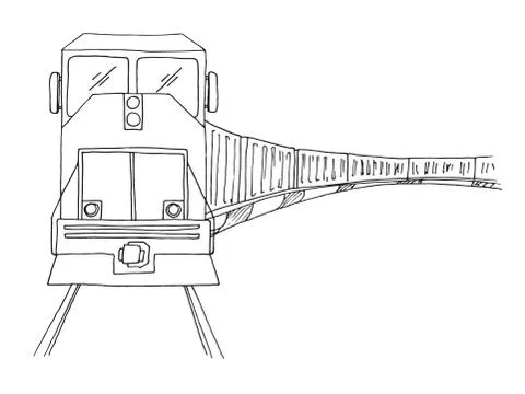 Sketch of freight train isolated on white background. Vector Stock Illustration