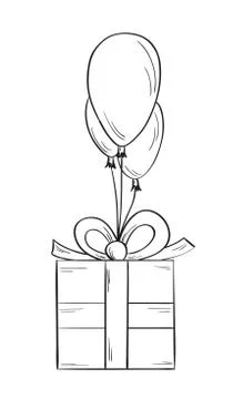 Sketch of the gift with balloons Stock Illustration