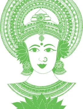 Sketch of Goddess Chamundi or Durga Maa Outline Editable Vector Illustration Illustrazione stock