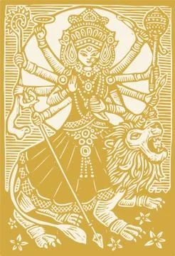 Sketch of Goddess Durga Maa or Kali Mata Editable Outline Illustration イラスト素材