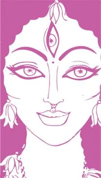 Sketch of Goddess Durga Maa or Kali Mata Editable Outline Illustration Stock Illustration